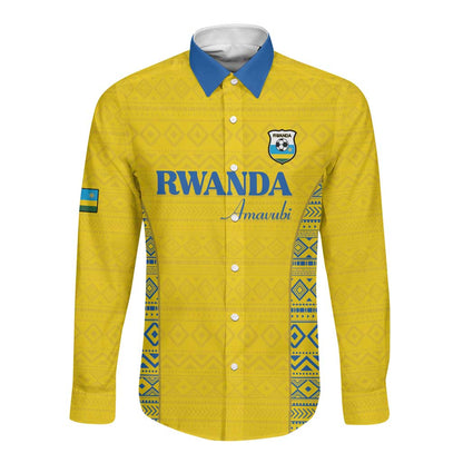 Rwanda Football Custom Long Sleeve Button Shirt Stand With Amavubi - Yellow - African Pride