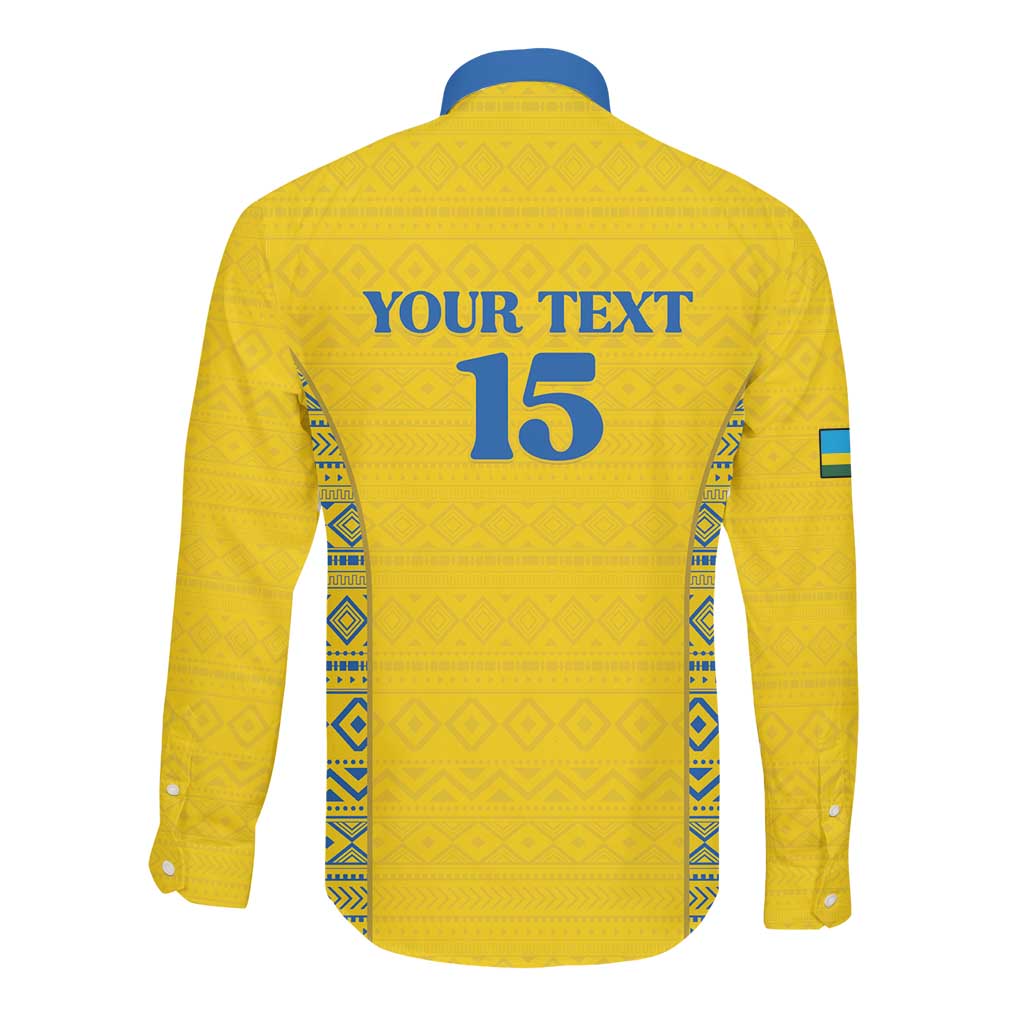 Rwanda Football Custom Long Sleeve Button Shirt Stand With Amavubi - Yellow - African Pride