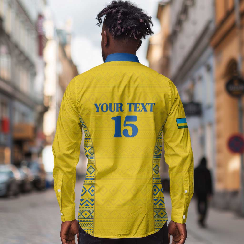 Rwanda Football Custom Long Sleeve Button Shirt Stand With Amavubi - Yellow - African Pride