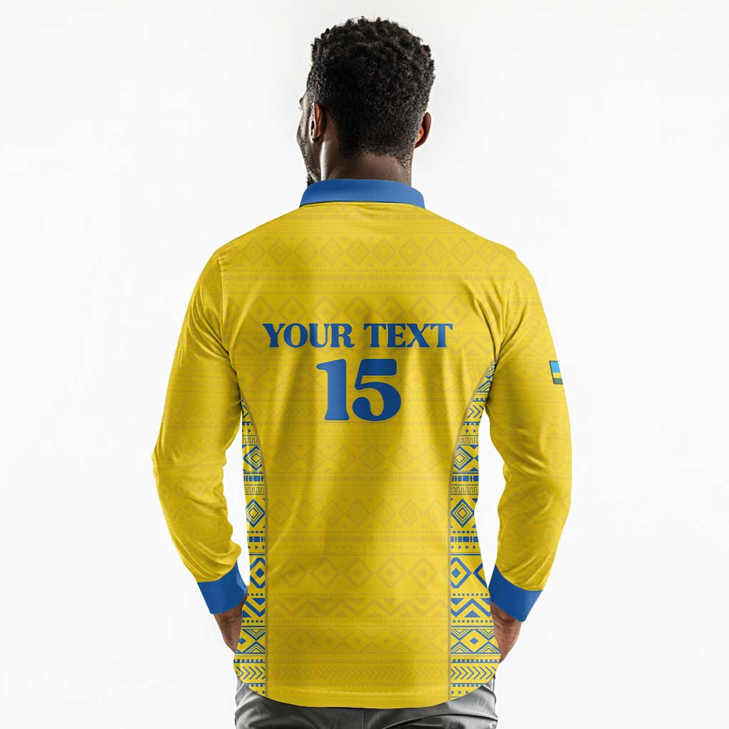 Rwanda Football Custom Long Sleeve Polo Shirt Stand With Amavubi - Yellow - African Pride