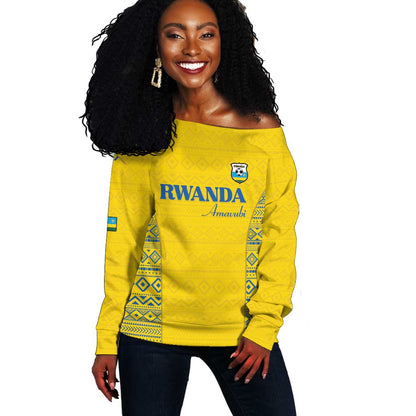 Rwanda Football Custom Off Shoulder Sweater Stand With Amavubi - Yellow - African Pride