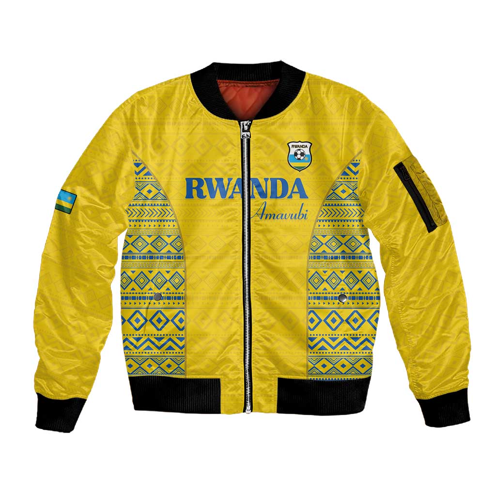 Rwanda Football Custom Sleeve Zip Bomber Jacket Stand With Amavubi - Yellow - African Pride