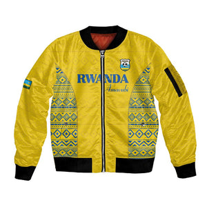 Rwanda Football Custom Sleeve Zip Bomber Jacket Stand With Amavubi - Yellow - African Pride