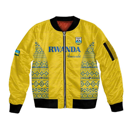 Rwanda Football Custom Sleeve Zip Bomber Jacket Stand With Amavubi - Yellow - African Pride