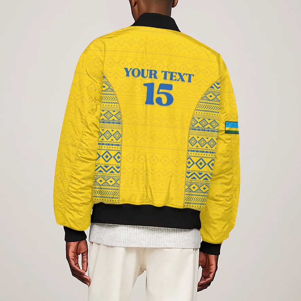 Rwanda Football Custom Sleeve Zip Bomber Jacket Stand With Amavubi - Yellow - African Pride