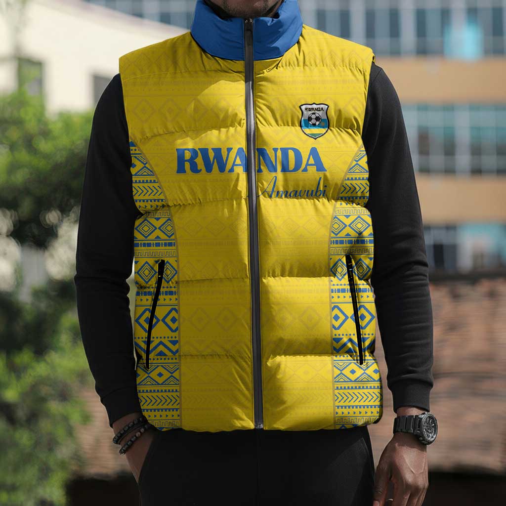 Rwanda Football Custom Sleeveless Puffer Jacket Stand With Amavubi - Yellow - African Pride
