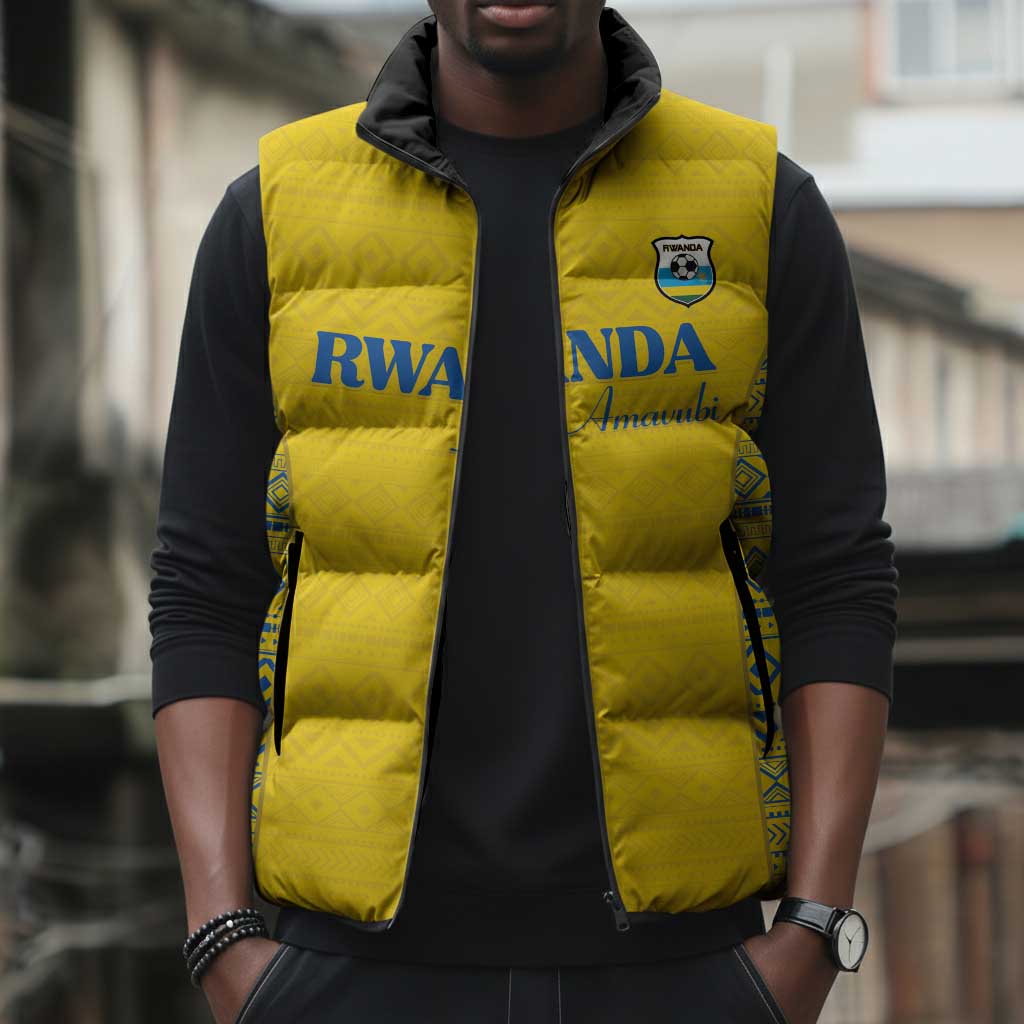 Rwanda Football Custom Sleeveless Puffer Jacket Stand With Amavubi - Yellow - African Pride