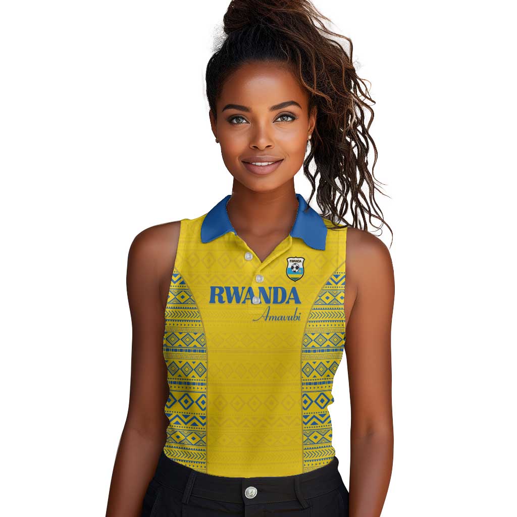 Rwanda Football Custom Women Sleeveless Polo Shirt Stand With Amavubi - Yellow - African Pride