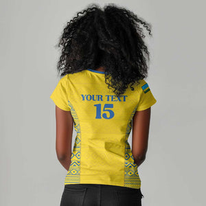 Rwanda Football Custom Women V-Neck T-Shirt Stand With Amavubi - Yellow LT15