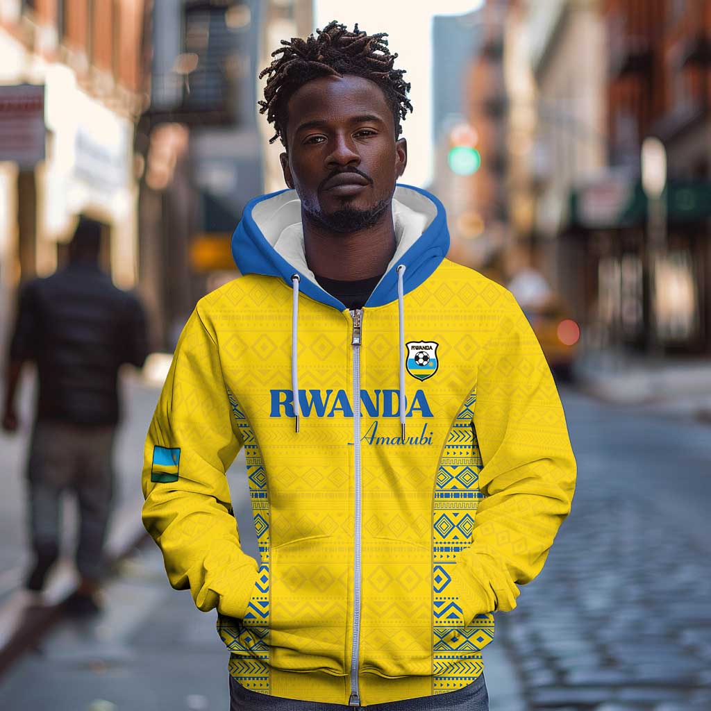 Rwanda Football Custom Zip Hoodie Stand With Amavubi - Yellow - African Pride