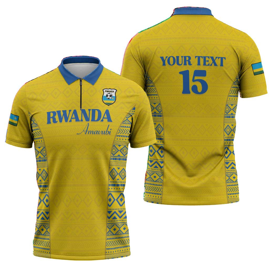 Rwanda Football Custom Zipper Polo Shirt Stand With Amavubi - Yellow - African Pride