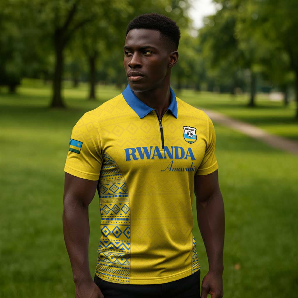 Rwanda Football Custom Zipper Polo Shirt Stand With Amavubi - Yellow - African Pride