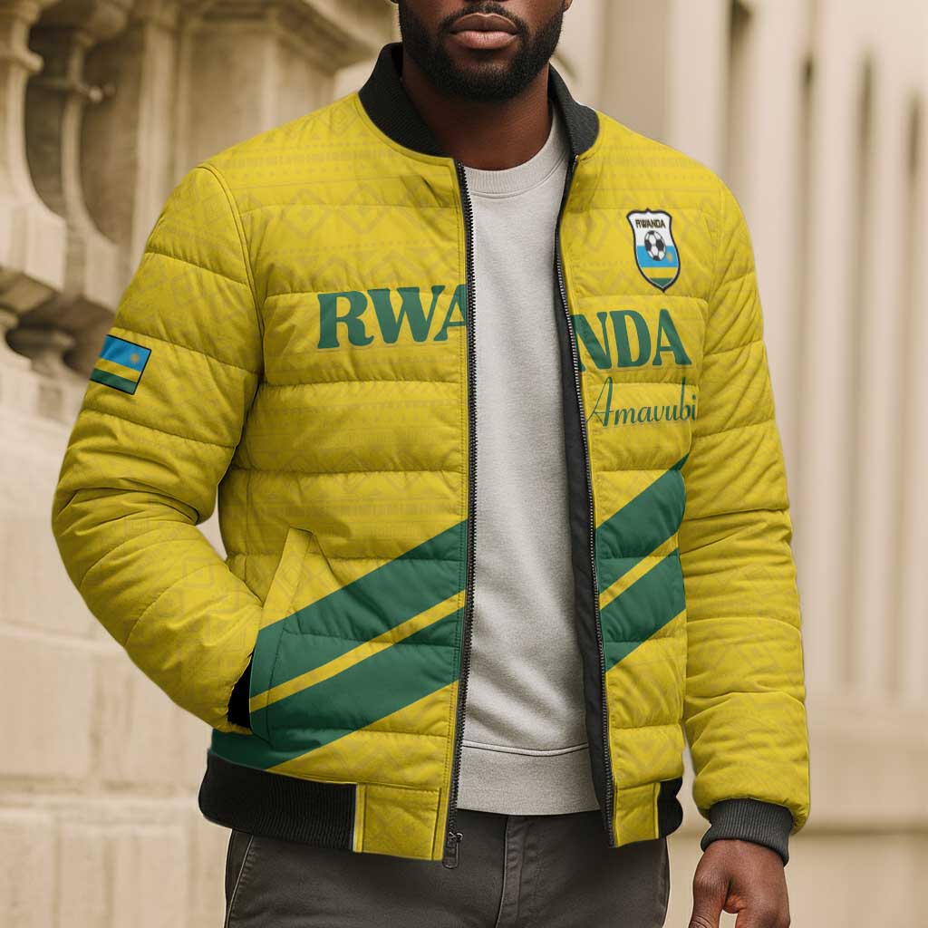 Custom Rwanda Football Bomber Puffer Jacket Pride Of Rwanda - Yellow - African Pride