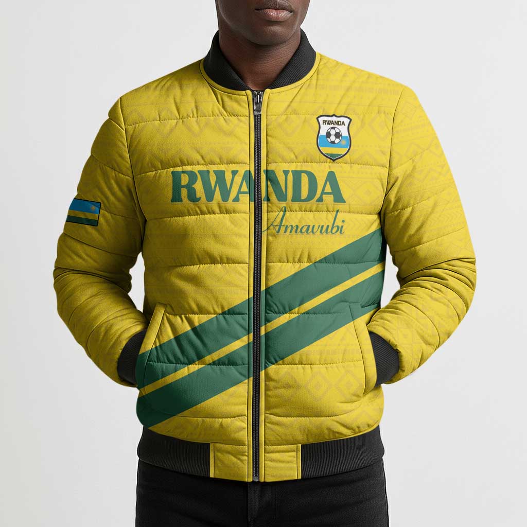 Custom Rwanda Football Bomber Puffer Jacket Pride Of Rwanda - Yellow - African Pride