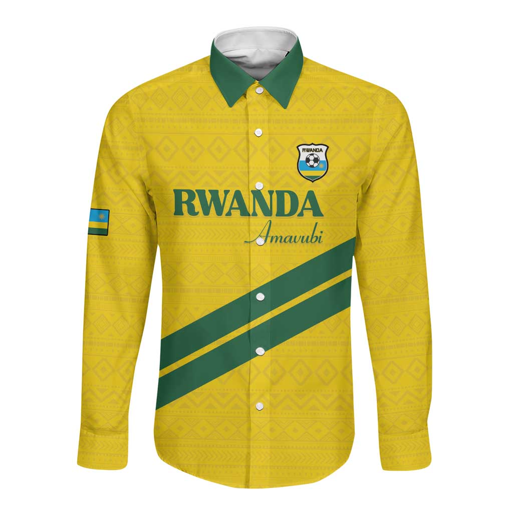 Custom Rwanda Football Long Sleeve Button Shirt Pride Of Rwanda - Yellow - African Pride