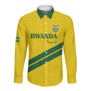 Custom Rwanda Football Long Sleeve Button Shirt Pride Of Rwanda - Yellow - African Pride