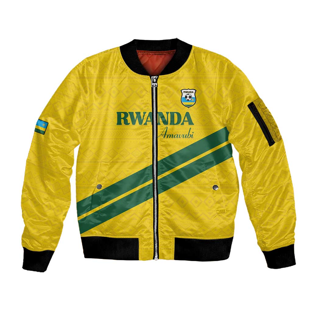 Custom Rwanda Football Sleeve Zip Bomber Jacket Pride Of Rwanda - Yellow - African Pride