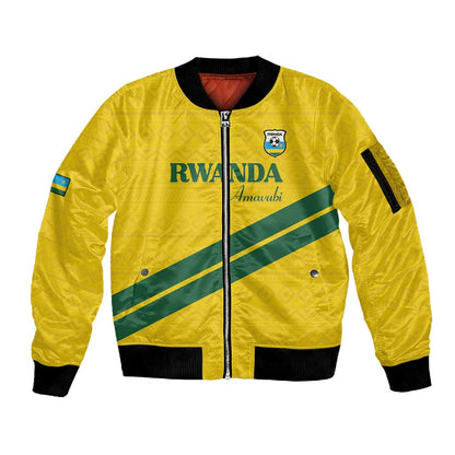 Custom Rwanda Football Sleeve Zip Bomber Jacket Pride Of Rwanda - Yellow - African Pride
