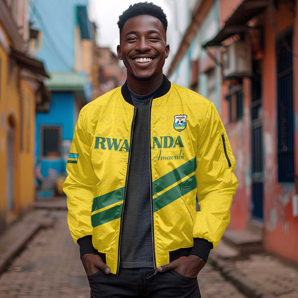 Custom Rwanda Football Sleeve Zip Bomber Jacket Pride Of Rwanda - Yellow - African Pride