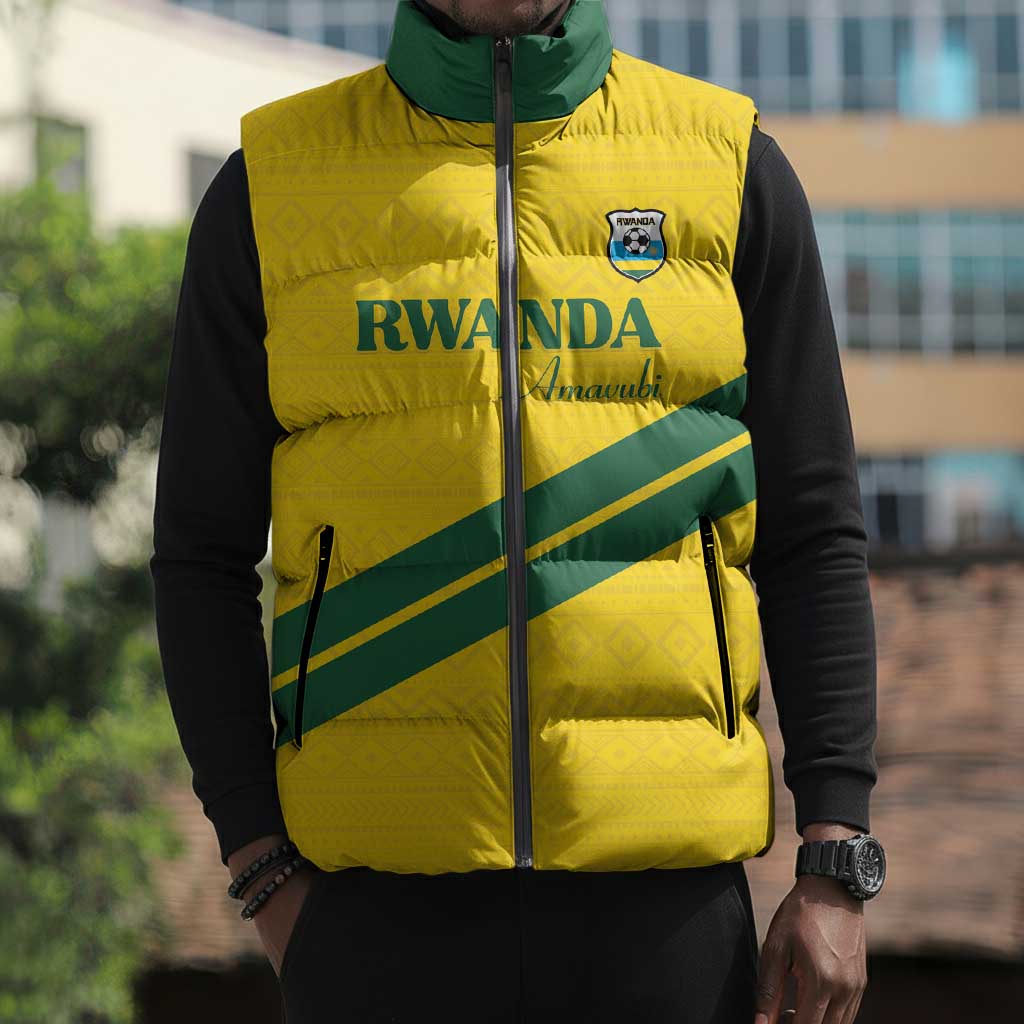 Custom Rwanda Football Sleeveless Puffer Jacket Pride Of Rwanda - Yellow - African Pride