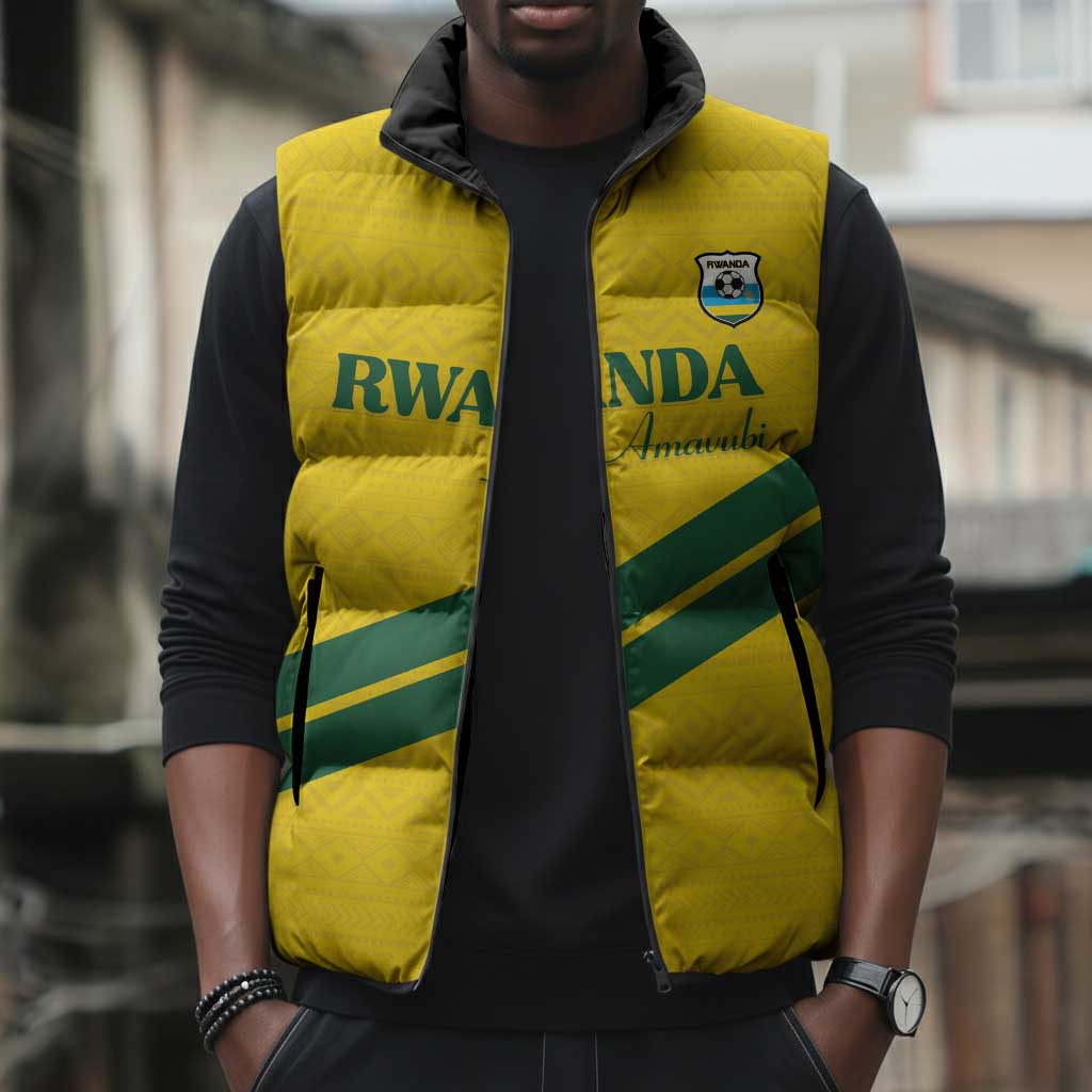 Custom Rwanda Football Sleeveless Puffer Jacket Pride Of Rwanda - Yellow - African Pride