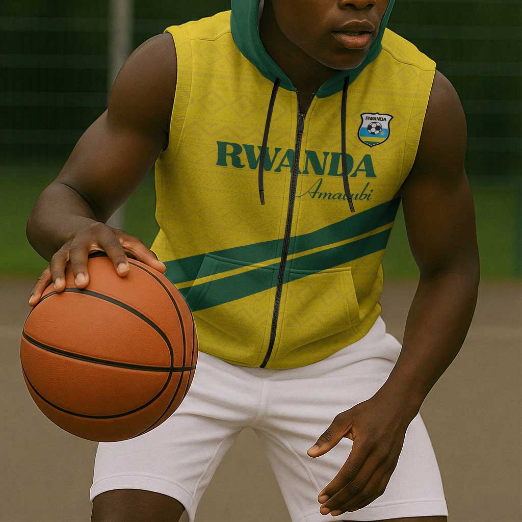 Custom Rwanda Football Sleeveless Zip Hoodie Pride Of Rwanda - Yellow - African Pride