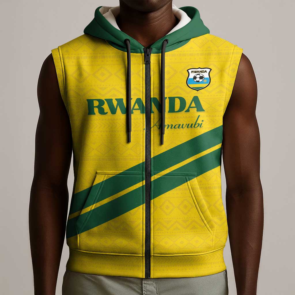 Custom Rwanda Football Sleeveless Zip Hoodie Pride Of Rwanda - Yellow - African Pride