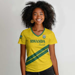 Custom Rwanda Football Women V-Neck T-Shirt Pride Of Rwanda - Yellow LT15