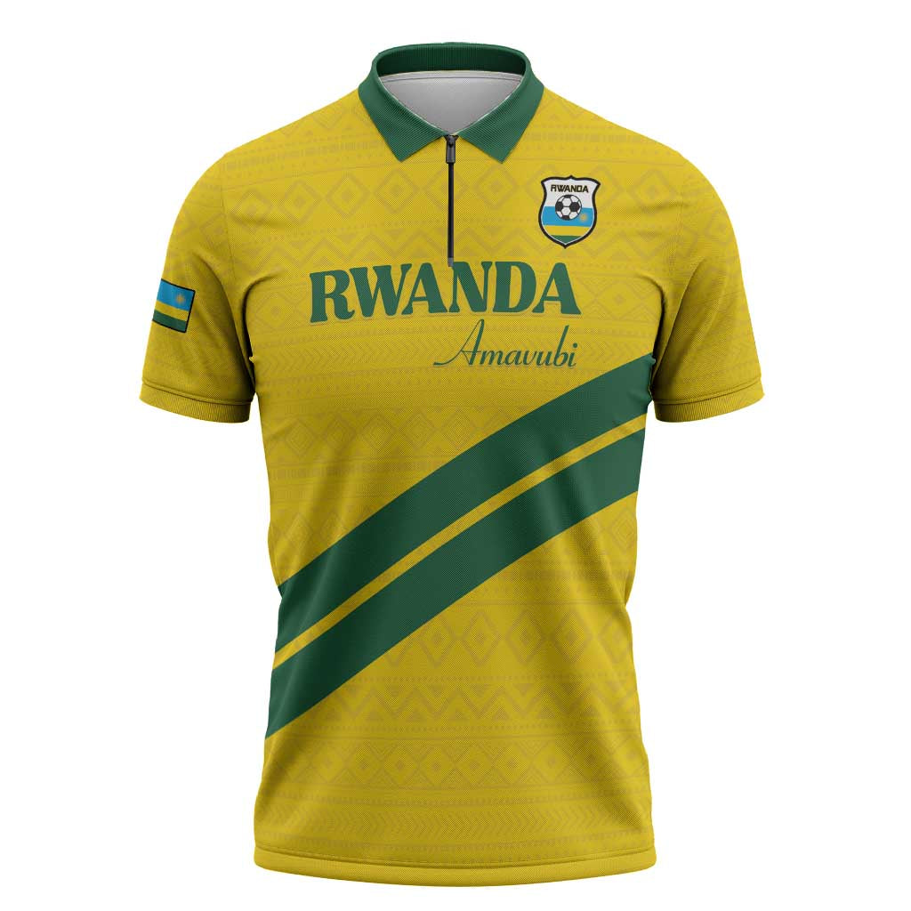 Custom Rwanda Football Zipper Polo Shirt Pride Of Rwanda - Yellow - African Pride