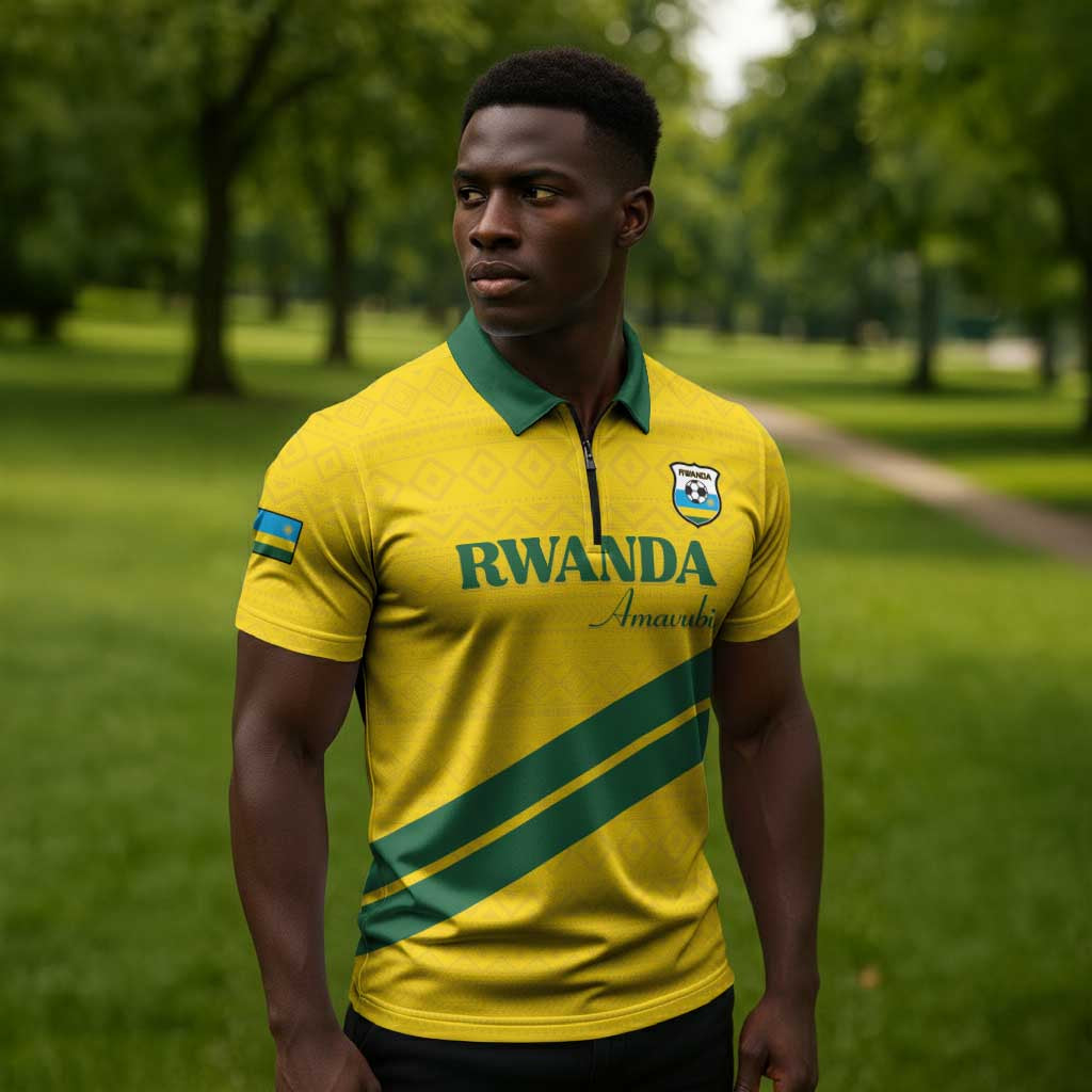 Custom Rwanda Football Zipper Polo Shirt Pride Of Rwanda - Yellow - African Pride