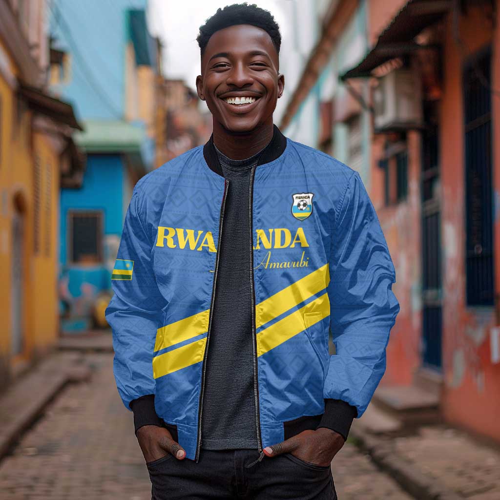 Custom Rwanda Football Bomber Jacket Pride Of Rwanda - Blue - African Pride