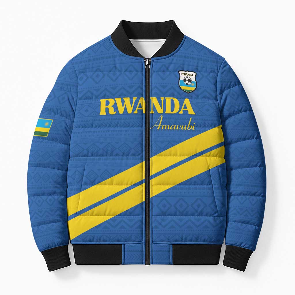 Custom Rwanda Football Bomber Puffer Jacket Pride Of Rwanda - Blue - African Pride