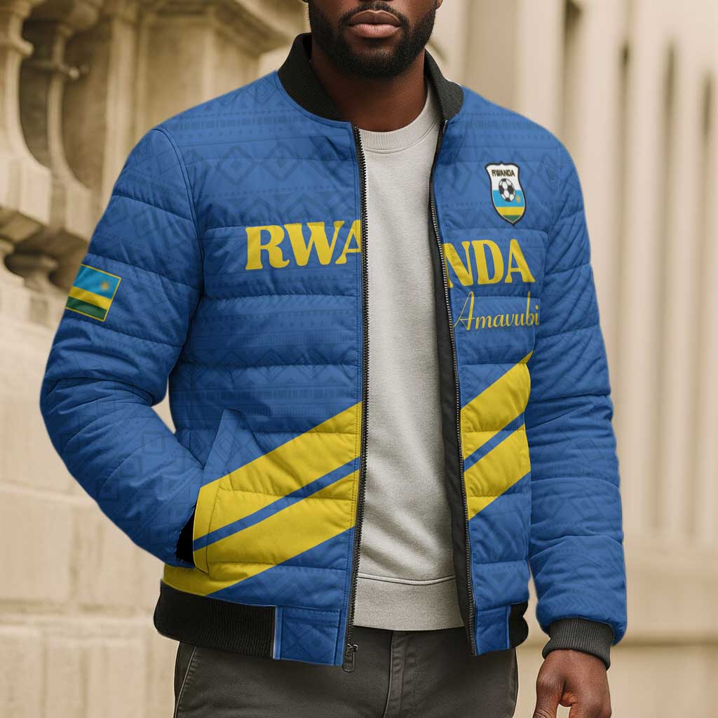 Custom Rwanda Football Bomber Puffer Jacket Pride Of Rwanda - Blue - African Pride