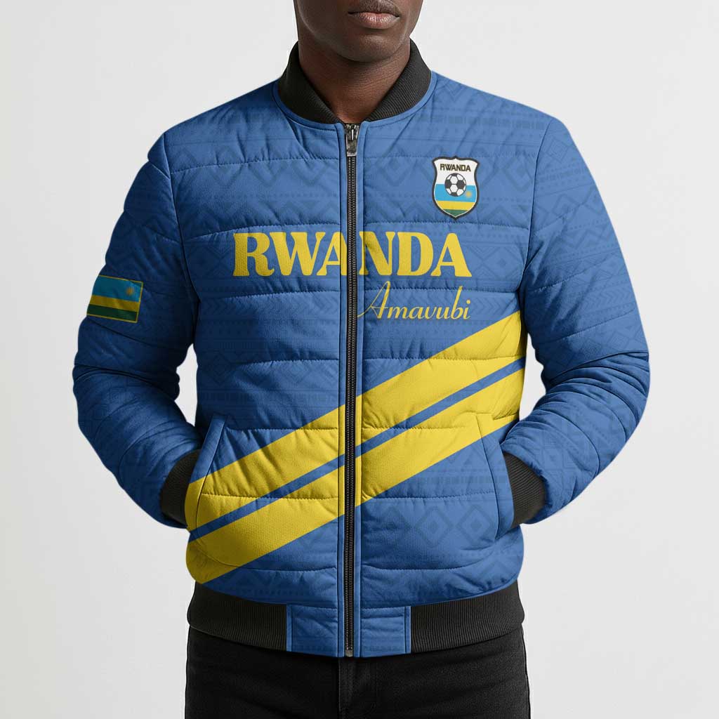 Custom Rwanda Football Bomber Puffer Jacket Pride Of Rwanda - Blue - African Pride