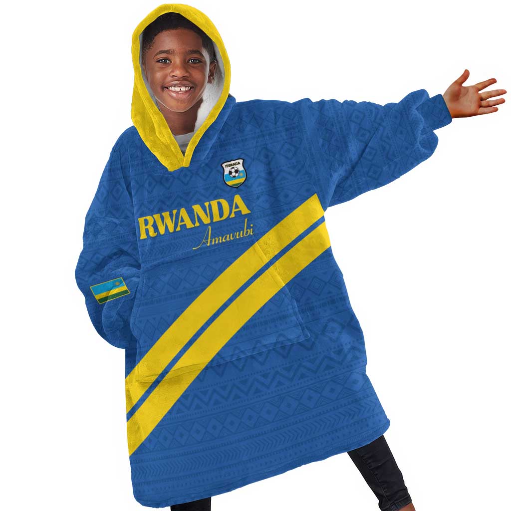 Custom Rwanda Football Kid Wearable Blanket Hoodie Pride Of Rwanda - Blue - African Pride