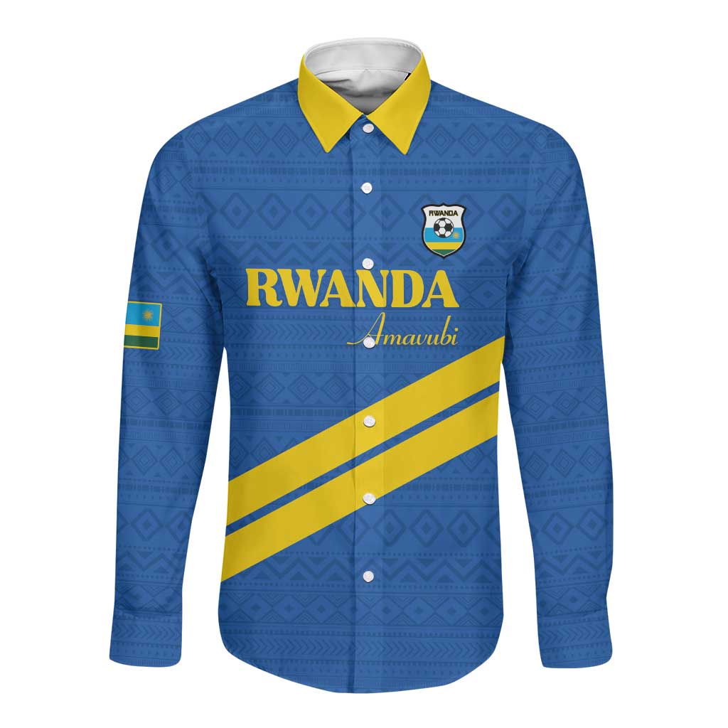 Custom Rwanda Football Long Sleeve Button Shirt Pride Of Rwanda - Blue - African Pride