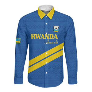 Custom Rwanda Football Long Sleeve Button Shirt Pride Of Rwanda - Blue - African Pride