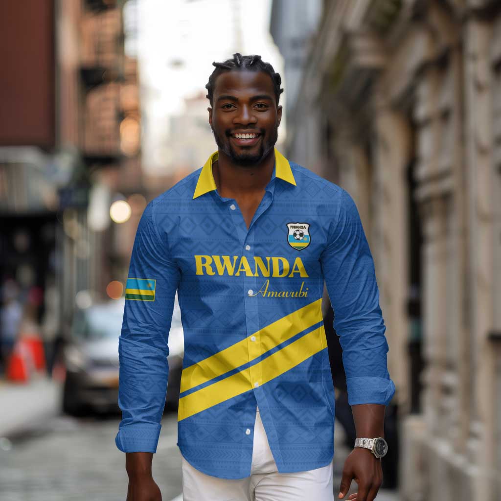 Custom Rwanda Football Long Sleeve Button Shirt Pride Of Rwanda - Blue - African Pride