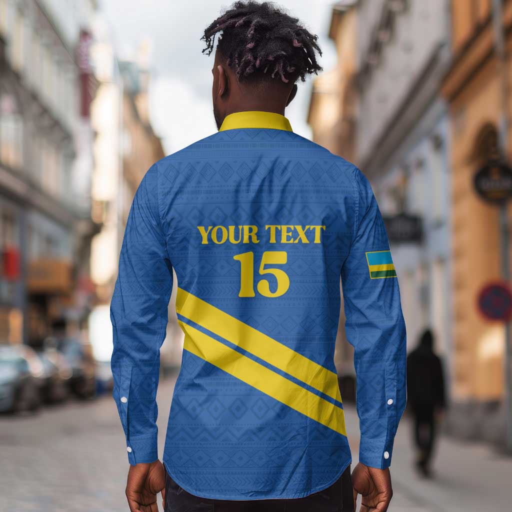 Custom Rwanda Football Long Sleeve Button Shirt Pride Of Rwanda - Blue - African Pride