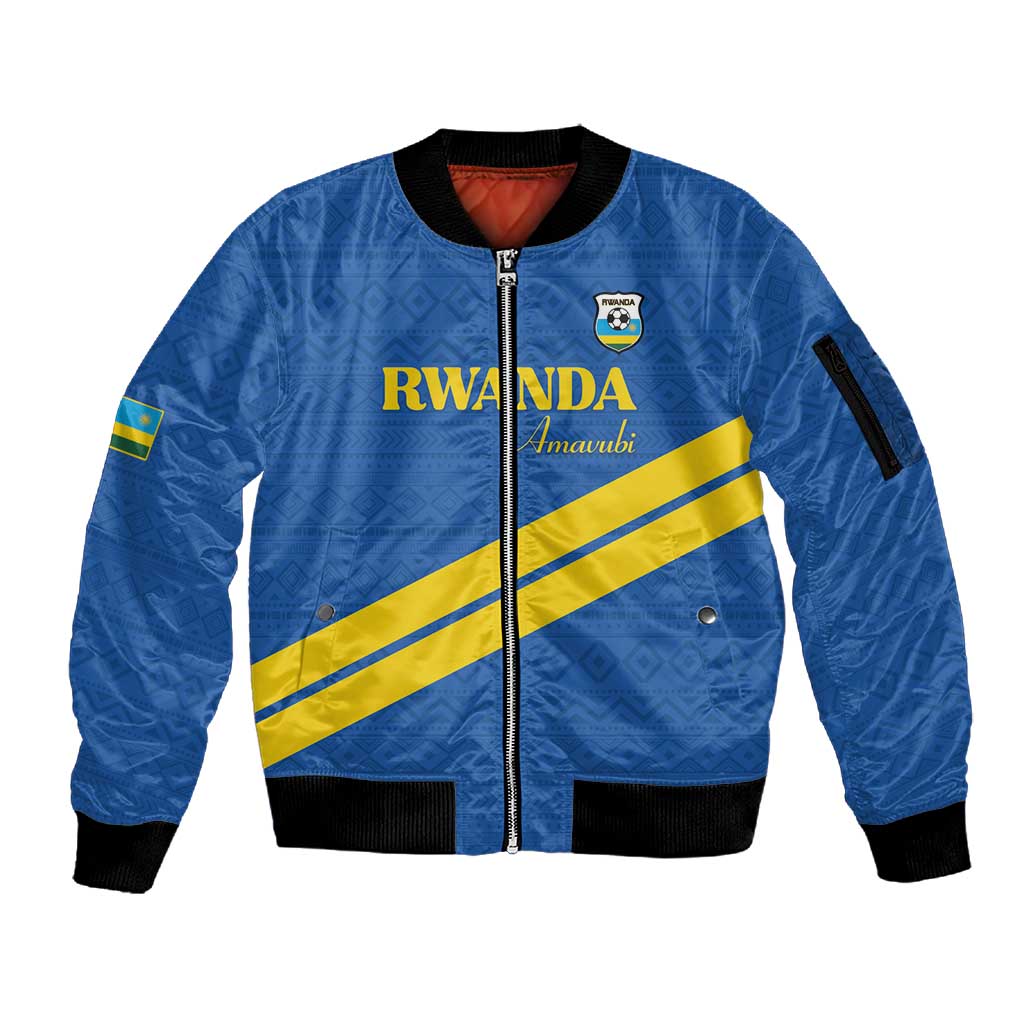 Custom Rwanda Football Sleeve Zip Bomber Jacket Pride Of Rwanda - Blue - African Pride