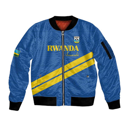 Custom Rwanda Football Sleeve Zip Bomber Jacket Pride Of Rwanda - Blue - African Pride