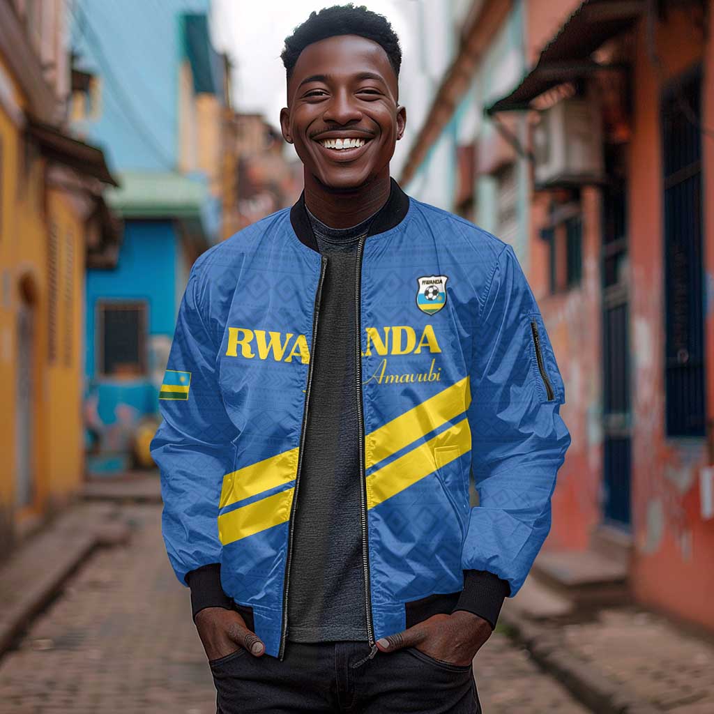 Custom Rwanda Football Sleeve Zip Bomber Jacket Pride Of Rwanda - Blue - African Pride