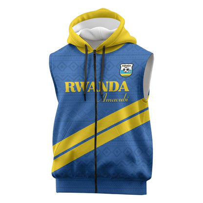 Custom Rwanda Football Sleeveless Zip Hoodie Pride Of Rwanda - Blue - African Pride