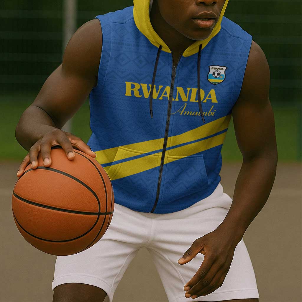 Custom Rwanda Football Sleeveless Zip Hoodie Pride Of Rwanda - Blue - African Pride