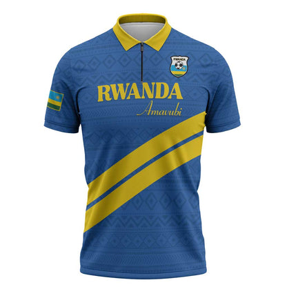 Custom Rwanda Football Zipper Polo Shirt Pride Of Rwanda - Blue - African Pride