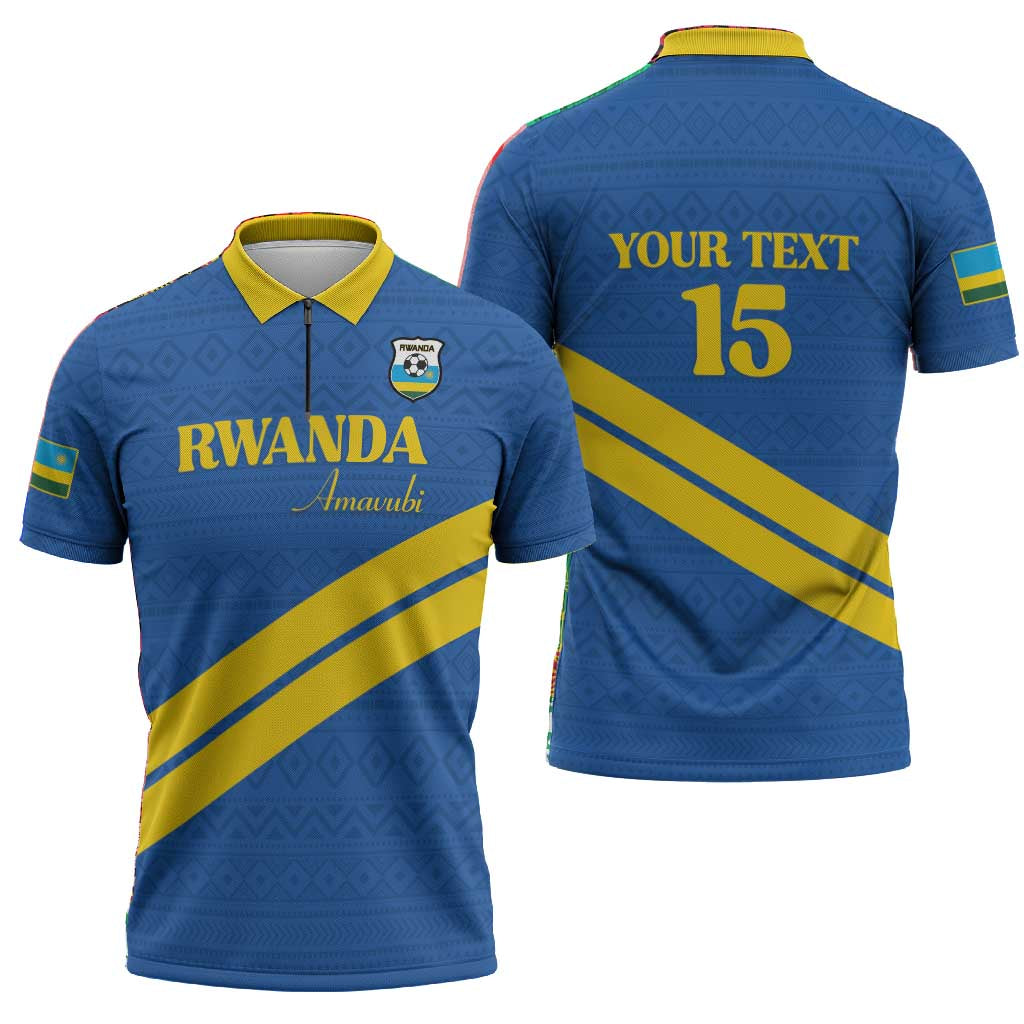Custom Rwanda Football Zipper Polo Shirt Pride Of Rwanda - Blue - African Pride