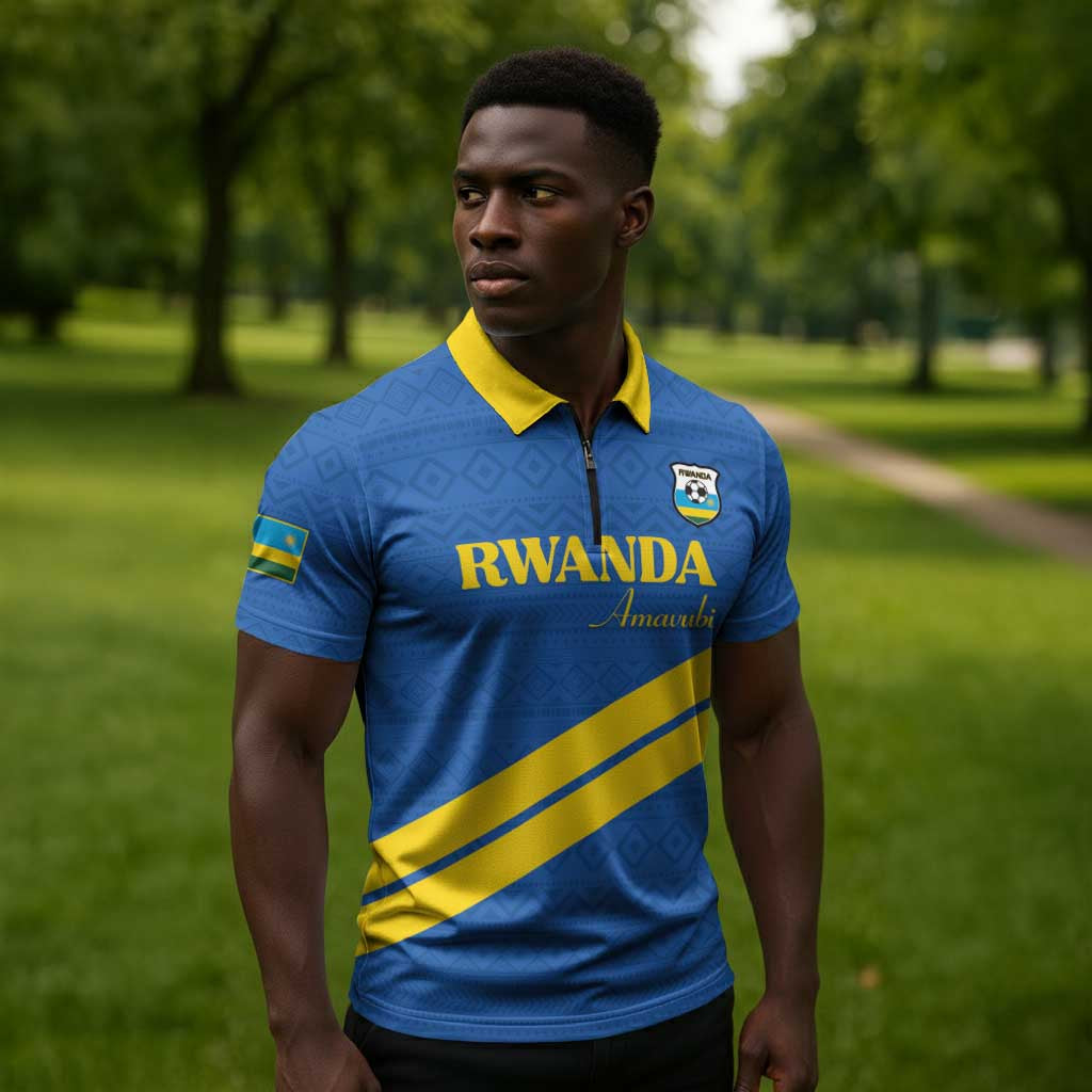 Custom Rwanda Football Zipper Polo Shirt Pride Of Rwanda - Blue - African Pride