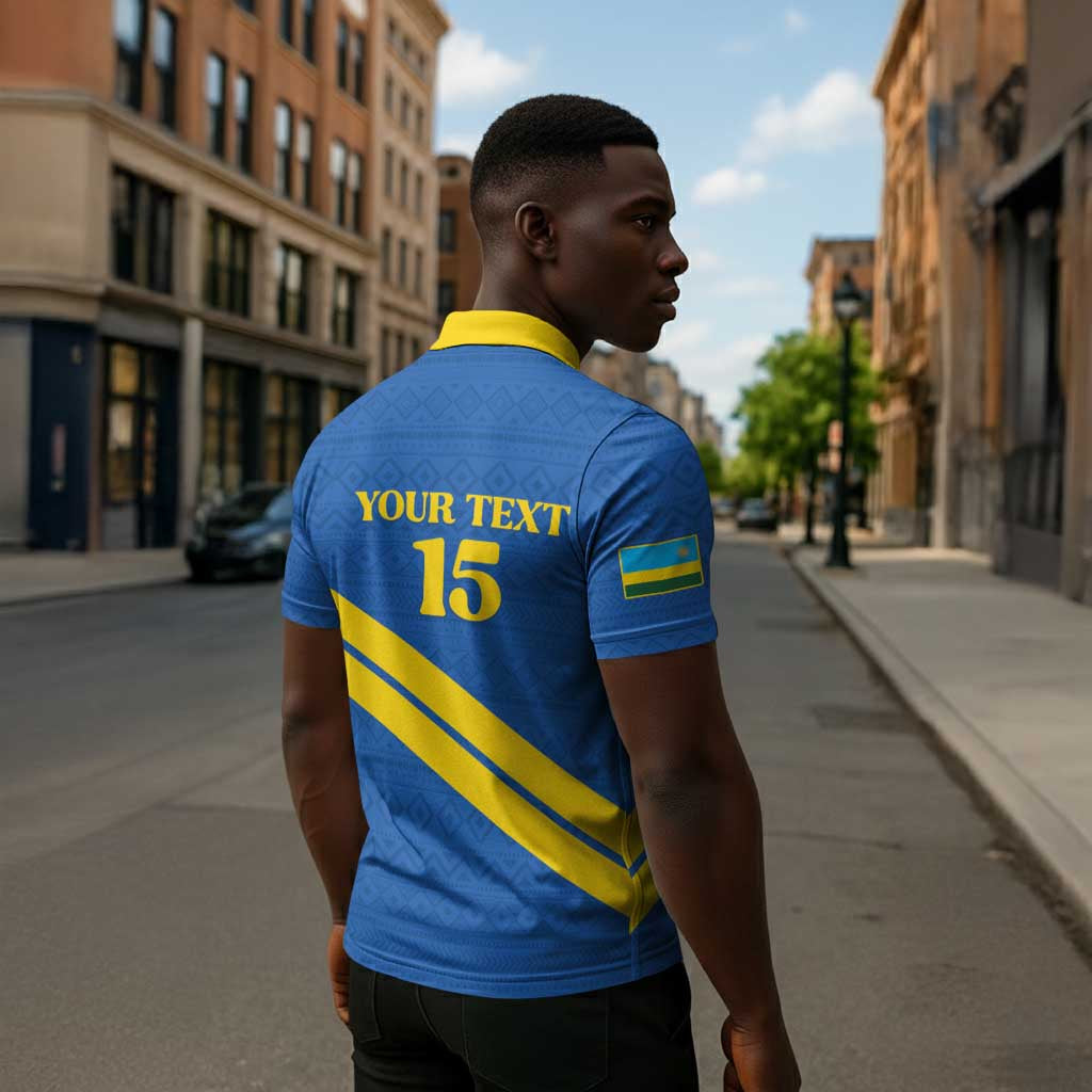 Custom Rwanda Football Zipper Polo Shirt Pride Of Rwanda - Blue - African Pride