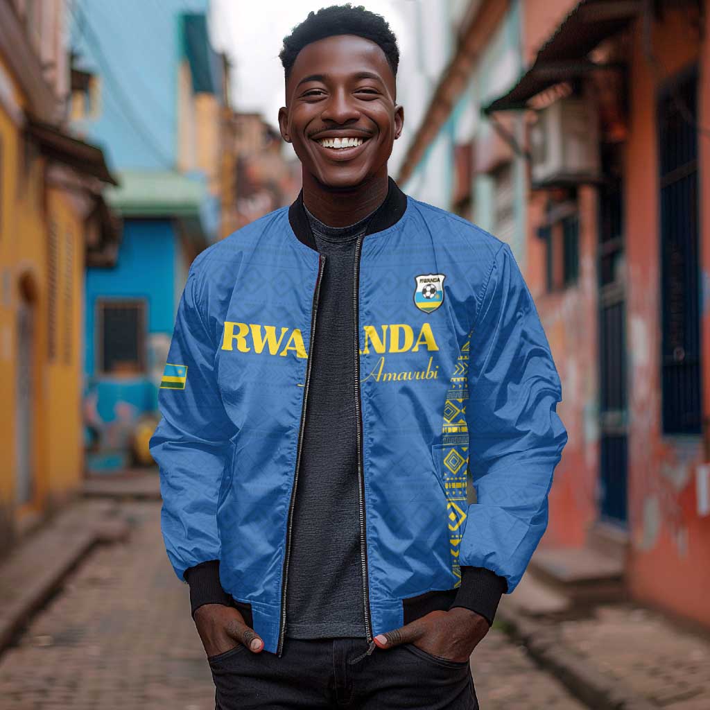 Rwanda Football Custom Bomber Jacket Stand With Amavubi - Blue - African Pride