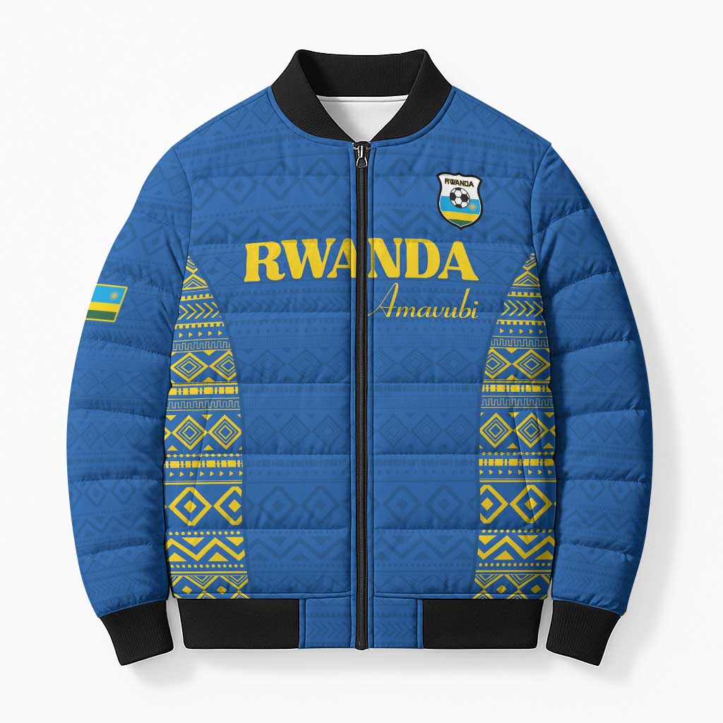 Rwanda Football Custom Bomber Puffer Jacket Stand With Amavubi - Blue - African Pride